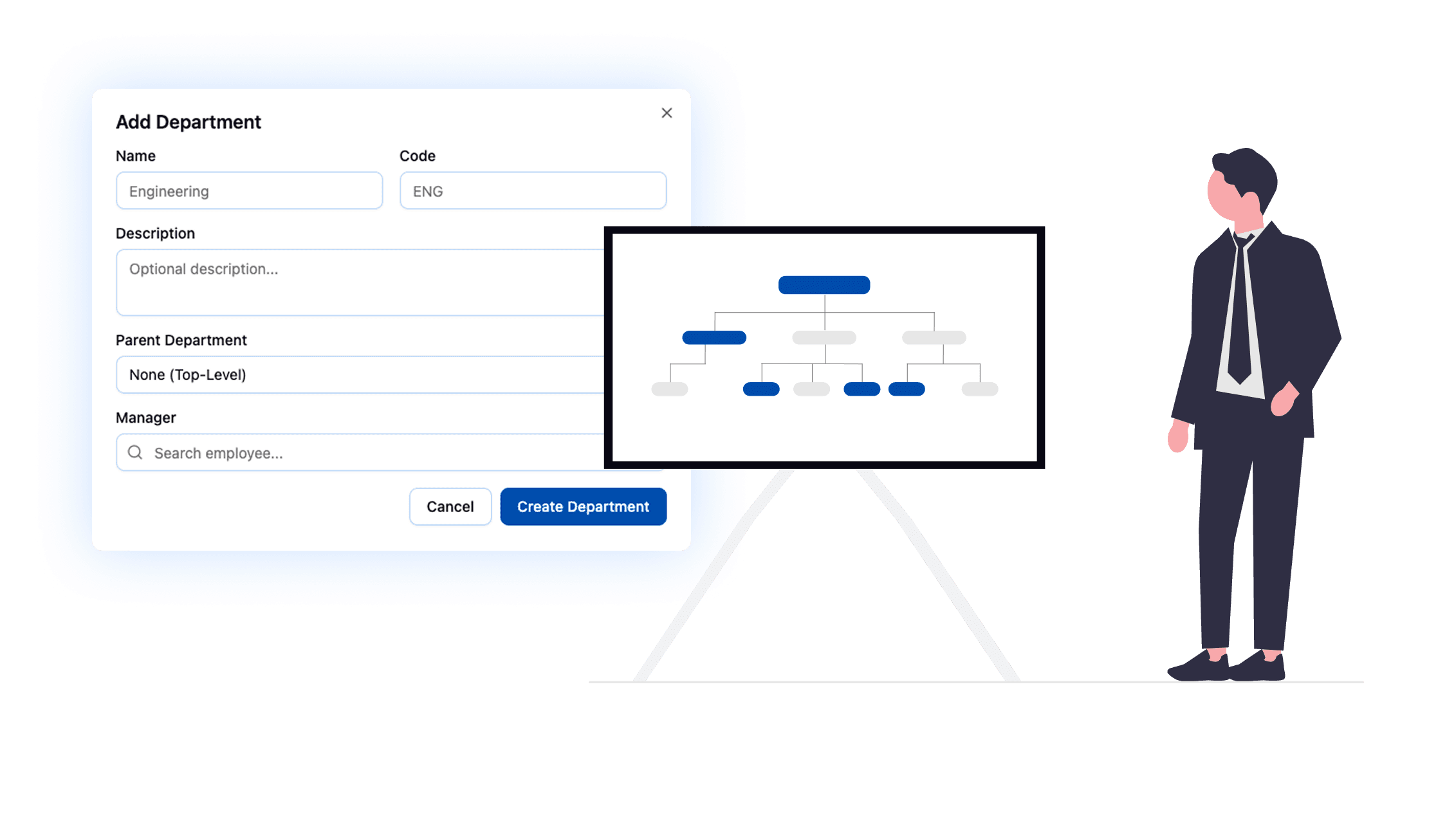 Define reporting hierarchies and team structures