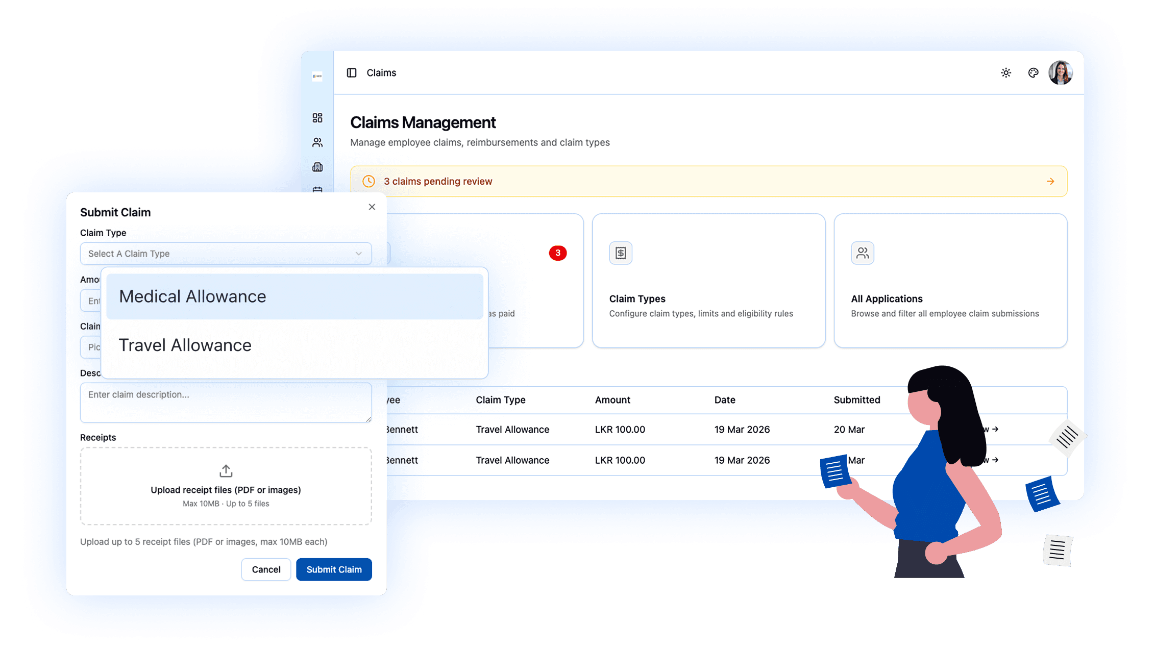 Submit and manage employee expense claims
